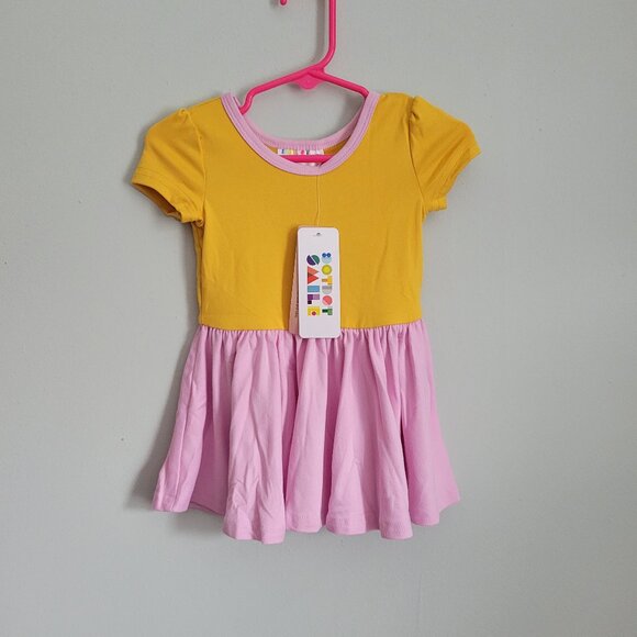 Dot Dot Smile Other - Dot Dot Smile Dress Baby Girl's 6-12mo Yellow & Purple Cap Sleeve Twirl NWT